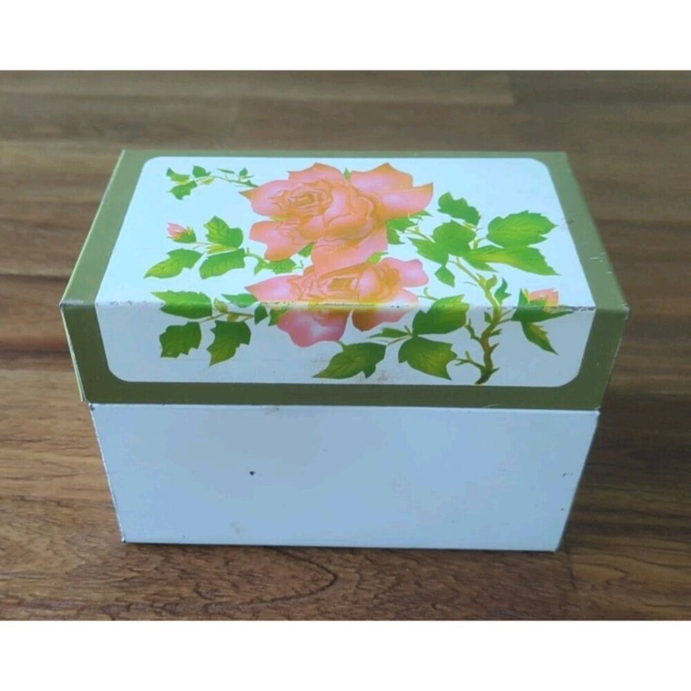 Vintage Recipe Box Pink Rose With Green Leaf Design Ohio Art Company